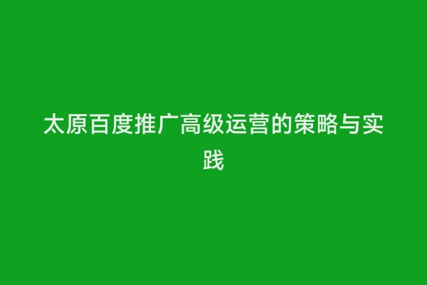 太原百度推广高级运营的策略与实践