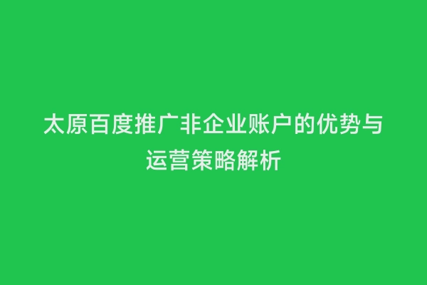 太原百度推广非企业账户的优势与运营策略解析